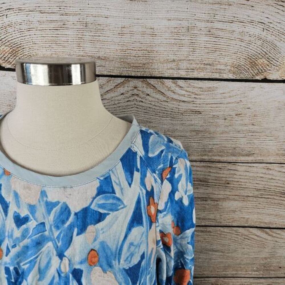 5/$25 Anthropologie Meadow Rue Swing Top Asymmetrical Blue Floral Extra Small - Picture 5 of 8